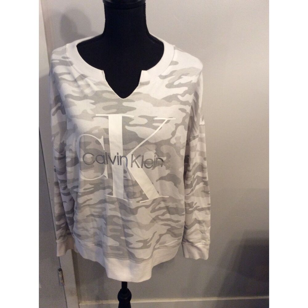 Calvin Klein Camo Sweatshirt V Neck Large L Women's